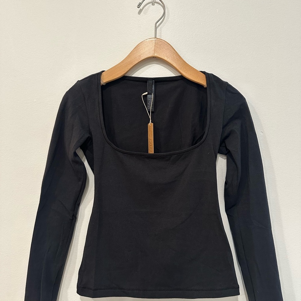SKIMS Black Long Sleeve Square Neck Top
